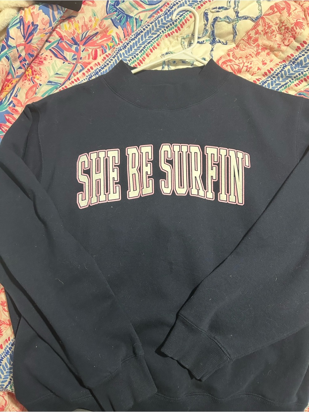 Blue 84 Navy "She Be Surfin'" Graphic Crewneck Sweatshirt